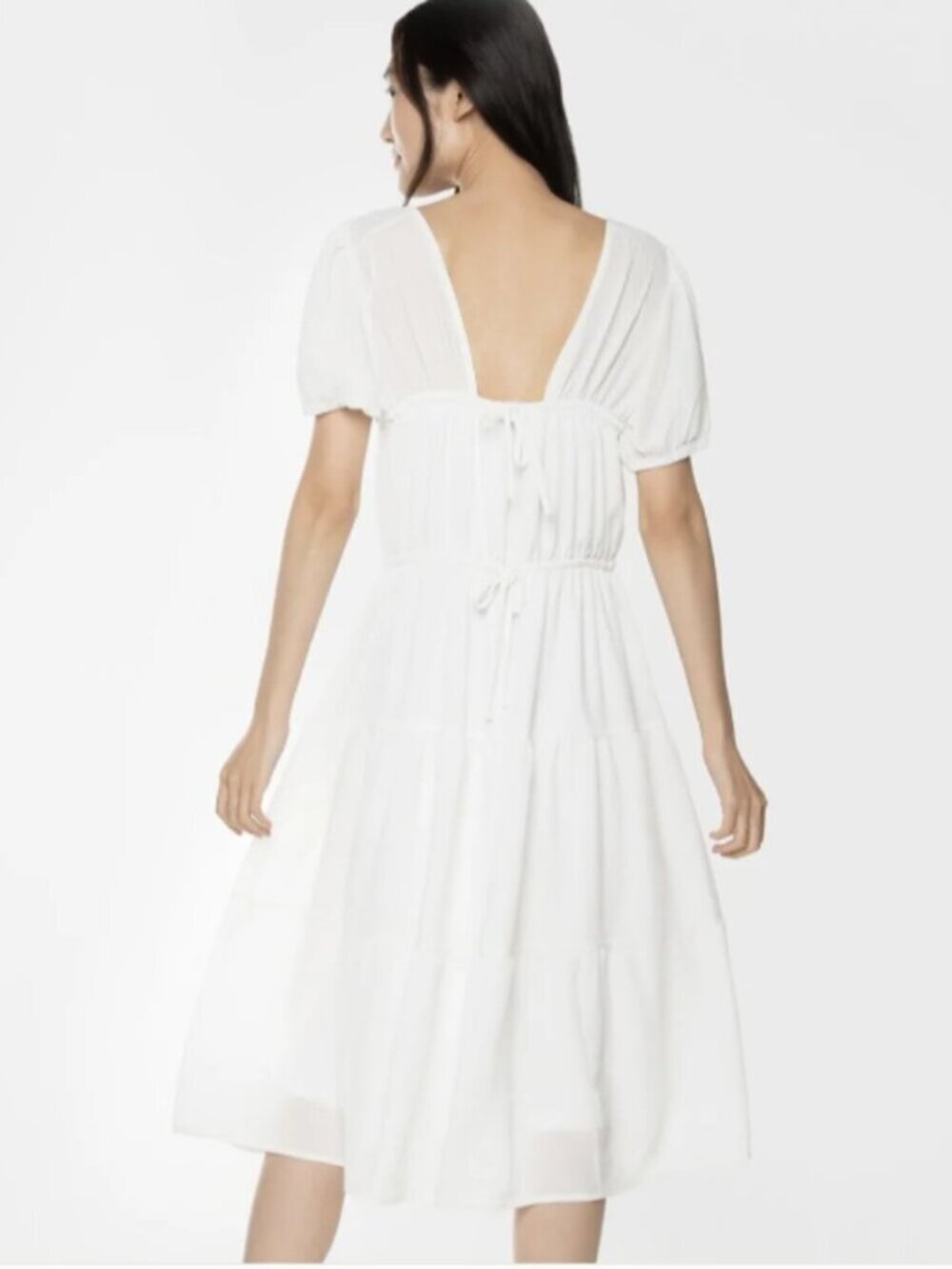 Dex Puff Sleeve  White Tiered Midi Dress Size XL - Picture 11 of 11